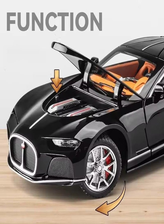 KENIRY Scale Exclusive Alloy Metal Pull Back Die-cast Car Model with Sound Light Mini Auto Toy for Kids Metal Model Toy Car with Sound and Light (1.24 Scale -BUGGATI Atlantic-Black) - Image 2